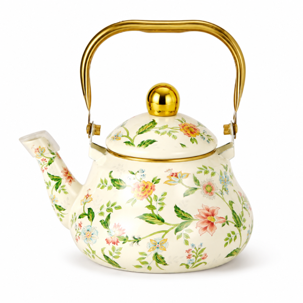 40f4649b-fb4c-4e26-aba4-7cf260f7236e (Rose flower pear / shaped pot with gold handle, Vintage thick enamel enamel pot European enamel teapot , Rose flower-1.5L