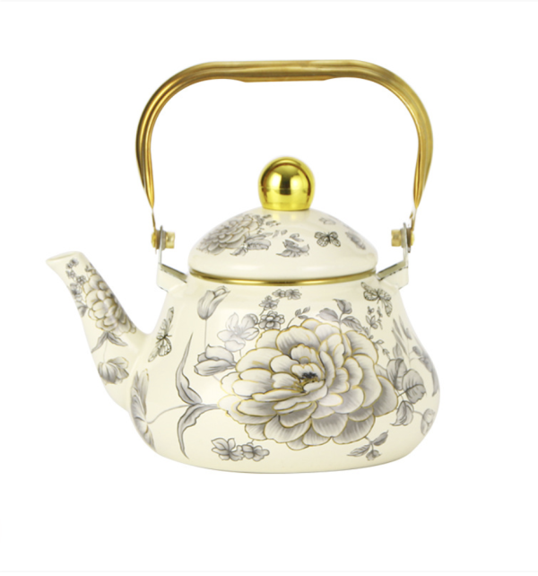Screenshot 2026-02-02 at 20.16.13 (Black peony pear / shaped teapot with gold handle), Vintage thick enamel enamel pot European enamel teapot Black peony-2.5L