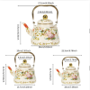 Vintage thick enamel enamel pot European enamel teapot,  Ancient clock flowers and bird-1.1L