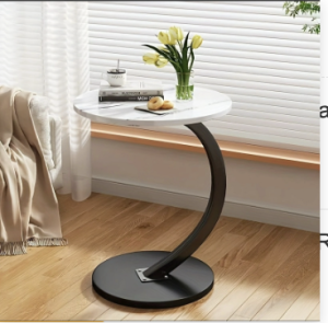 Round Small Coffee Table Living Room Sofa Side Table Bedroom Bedside Table Bedside Table Internet Popular Small Table Movable Coffee Table  A / 4 White Stone Black Rack-40*60