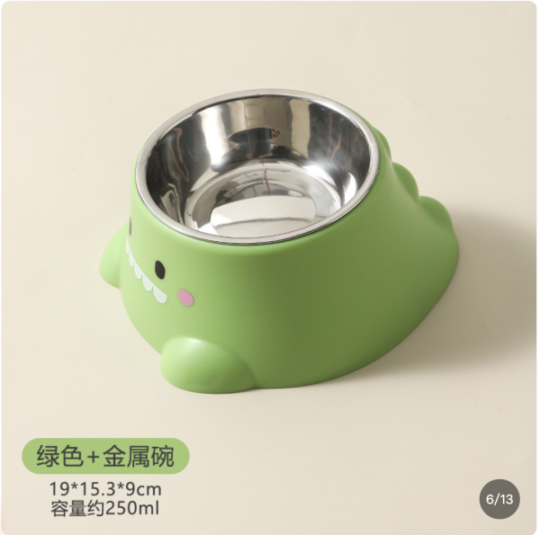 Screenshot 2026-02-02 at 23.25.55 Dinosaur Stainless Steel Pet Bowl Cat Bowl Slanted Mouth Cat Food Bowl Anti-Spill Dog Bowl Dog Dish Anti-Spill Food Pet Feeder With stainless steel bowl (green)