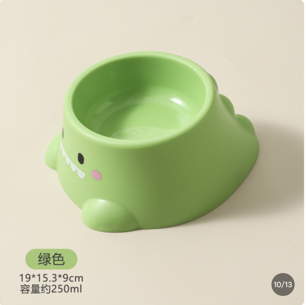 Dinosaur Pet Bowl Cat Bowl Slanted Mouth Cat Food Bowl Anti-Spill Dog Bowl Dog Dish Anti-Spill Food Pet Feeder  With Bowl (green)