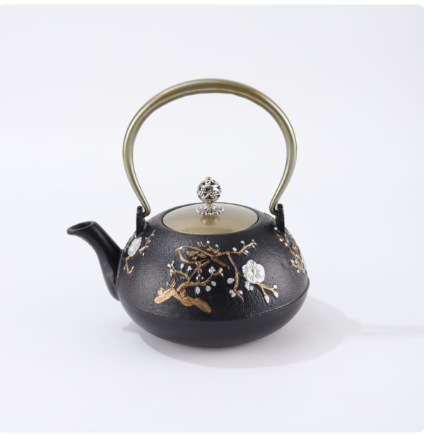 Furnace Boiling Teapot Antique Household Iron Pot Enamel Inner Pot Kettle Japanese-style Cast Iron Teapot Uncoated Tea Set  900ml iron handle