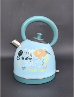 Pastoral Painted Paint Electric Water Kettle Electric Tea Boiling Water Kettle 304 Stainless Steel Household Electric Water Kettle, Emerald