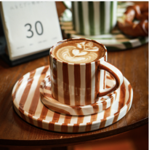 Screenshot 2026-02-03 at 23.19.10 Retro creative ceramic coffee cup plate combination household drinking water breakfast afternoon tea cup plate suit Medieval red striped cup + sau-200ML