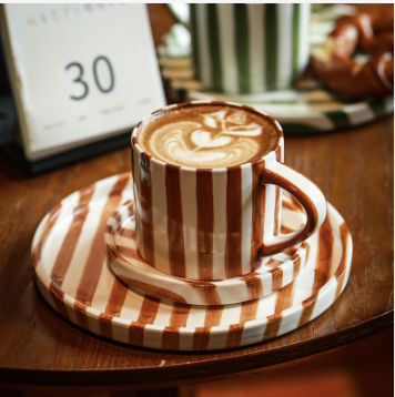 Screenshot 2026-02-03 at 23.19.10 Retro creative ceramic coffee cup plate combination household drinking water breakfast afternoon tea cup plate suit Medieval red striped cup + sau-200ML