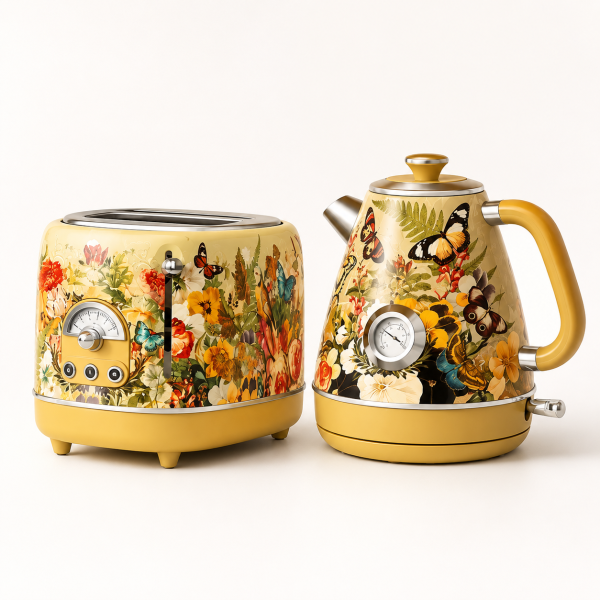 Gorgeous Vintage print   kettle  1.8l. plus  matching toaster stove [free grill }