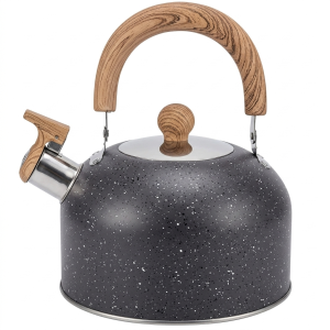 c European-Style Whistle Kettle Boutique Home Hotel Wood Grain Handle Stainless Steel Kettle 3L Colorful Whistle Kettle Wood grain star point black thick style, 3LITRES
