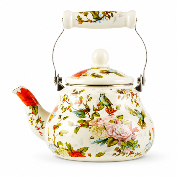 cfbc99ba-aa07-4eda-9a4f-a24371e95836 (Black peony pear / shaped teapot with gold handle), Vintage thick enamel enamel pot European enamel teapot Black peony-1.5L