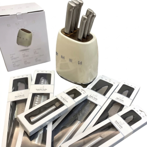 j Ready Stock (8 Colors) Sm-Eg Cream Kitchen Knife Set Retro Stainless Steel Kitchen Knife Holder Milky white