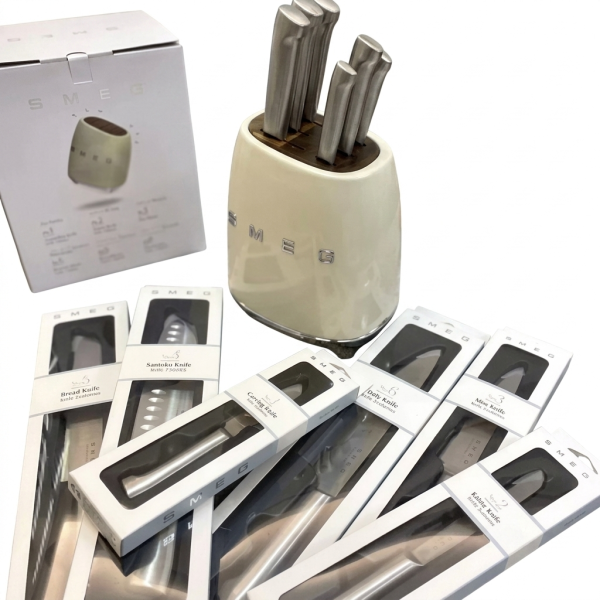 j Ready Stock (8 Colors) Sm-Eg Cream Kitchen Knife Set Retro Stainless Steel Kitchen Knife Holder Milky white