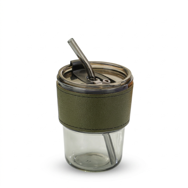 Smoke gray cup + green leather-301—400ml