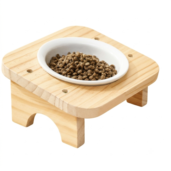 Ceramic Cat Bowl Protects Cervical Spinee and Prevents Overturning Cat Food  Single bowl ceramic cat bowl [pine wood style]