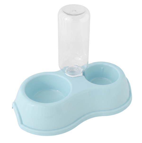 Blue  double bowl with water bottle