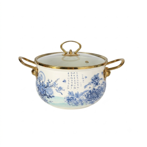 9 boutique soup pot enamel pot flower and bird soup pot enamel soup pot medicine pot induction cooker universal soup pot Blue and white exquisite soup -20cm